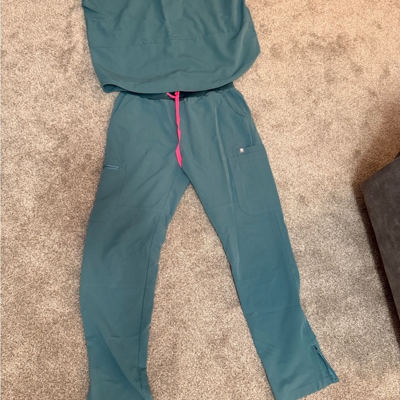 Figs Teal Scrub Pants with Pink Accent - Picture 1 of 6